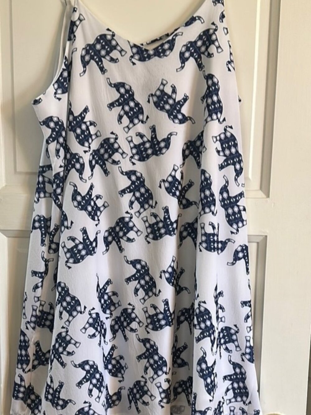 White and Blue Elephant Print Dress
